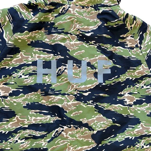 HUF Camo Jacket Windbreaker Mens Med Green Black Streetwear Urban Utility Skater - Picture 3 of 16